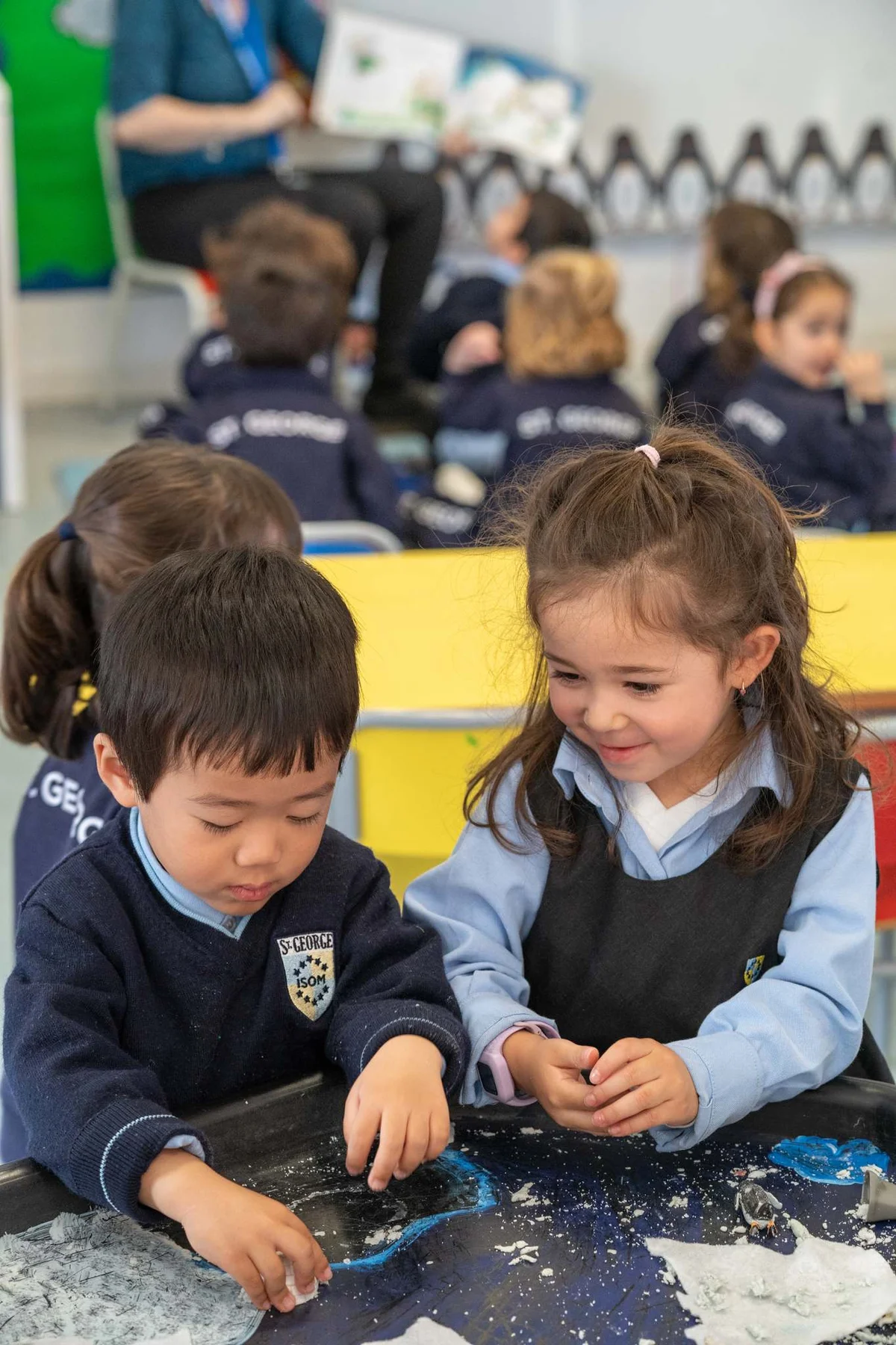 Two little students playing